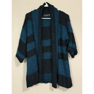 Alpaca Connection Peru Cardigan Sweater Womens M Blue Black Knit Alpaca/Wool